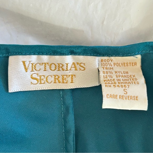 VICTORIAS SECRET VTG Gold Label Satin Green Maxi Nightgown Slip Dress Size S - Picture 9 of 13
